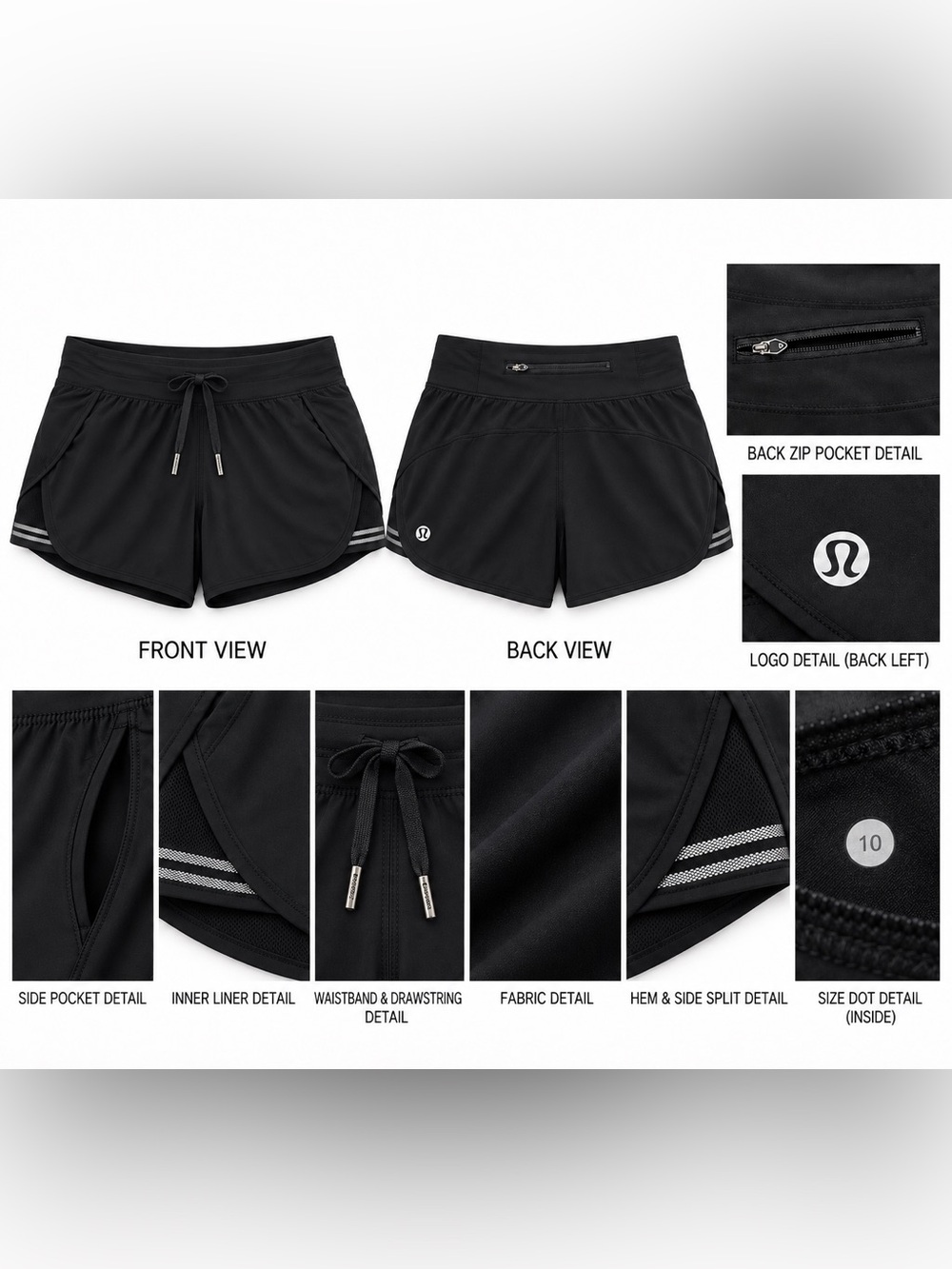 Lululemon Black Running Shorts Mesh Reflective Women’s Size 10